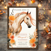 美しい馬と秋の花秋誕生日 招待状