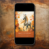 美しい馬と秋の花秋誕生日 招待状