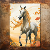 美しい馬と秋の花秋誕生日 招待状