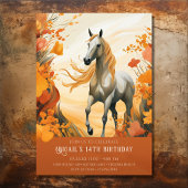 美しい馬と秋の花秋誕生日 招待状