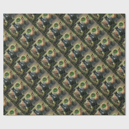 美しい馬と素朴納屋のクリスマス ラッピングペーパー (フラット)