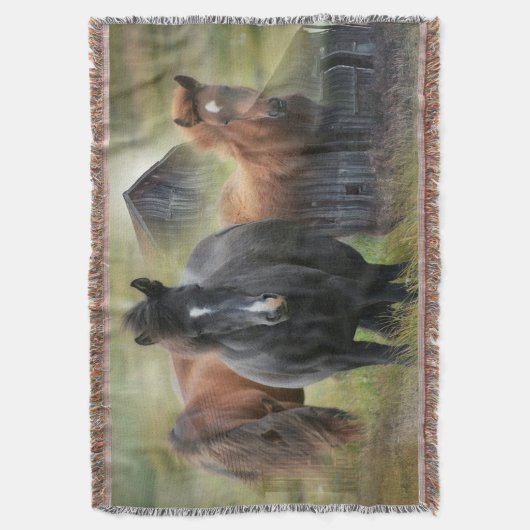 美しい馬と素朴納屋 スローブランケット (正面縦)