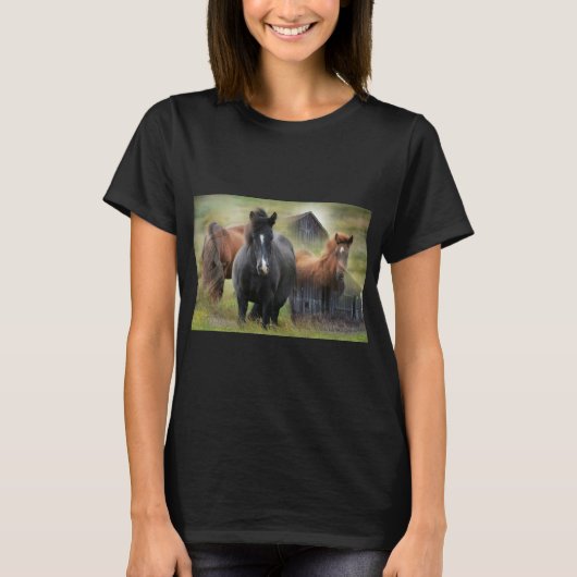 美しい馬と素朴納屋 Tシャツ (正面)
