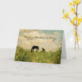 美しい馬と馬の幸せな母の日 カード (黄色い花)