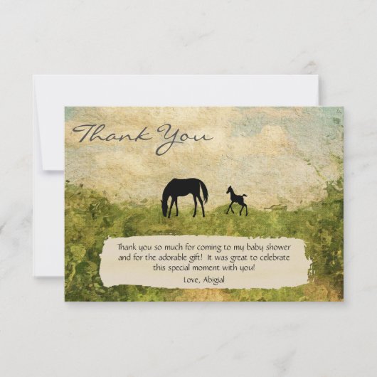 美しい馬と馬の赤ちゃんシャワー サンキューカード (正面)