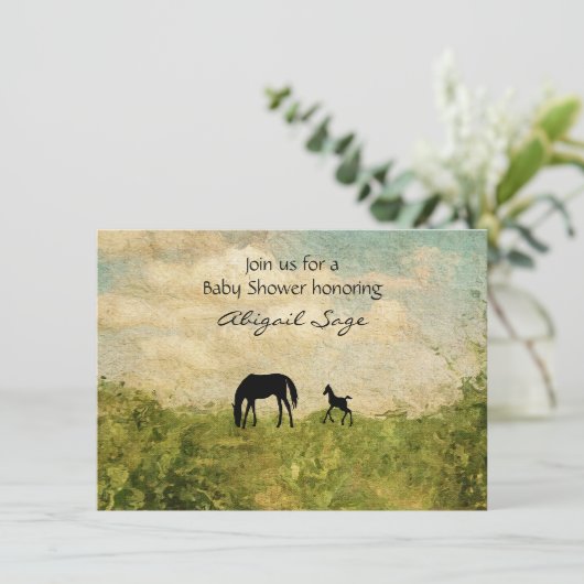 美しい馬と馬の赤ちゃんシャワー 招待状 (スタンド正面)