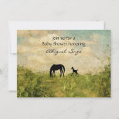 美しい馬と馬の赤ちゃんシャワー 招待状 (正面)