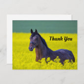 美しい馬と黄色い花の写真 ありがとう ポストカード (正面/裏面)