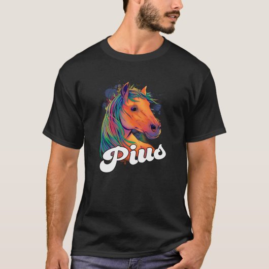 美しい馬とPIUSかわいい少年の名前 Tシャツ (正面)