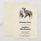 美しい馬のウェスタン ボーホー スタイルの誕生日 招待状 (正面/裏面)