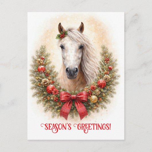 美しい馬のクリスマス ホリデーシーズンのご挨拶 ポストカード (正面)