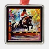 美しい馬のジャンプのデジタ絵画ルクリスマス メタルオーナメント (正面)