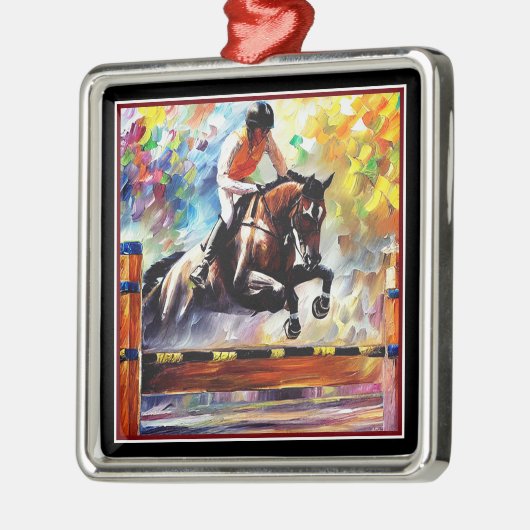 美しい馬のジャンプのデジタ絵画ルクリスマス メタルオーナメント (左)