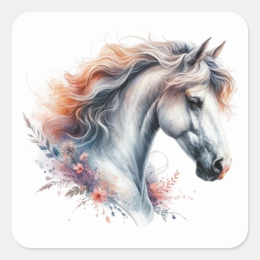 美しい馬のステッカー スクエアシール (正面)
