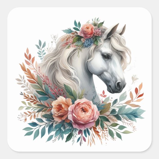 美しい馬のステッカー スクエアシール (正面)