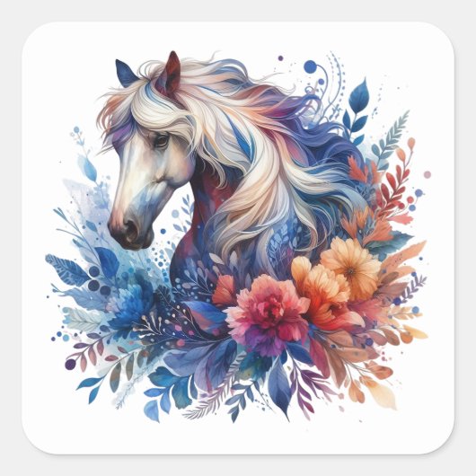 美しい馬のステッカー スクエアシール (正面)