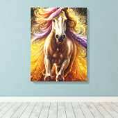 美しい馬のストレッチされたキャンバス印刷 キャンバスプリント (インサイチュ (ウッドフロア))