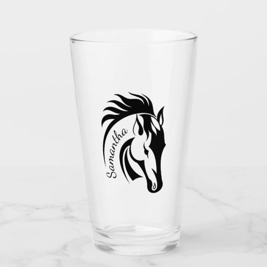 美しい馬のデザイン飲みガラス タンブラーグラス (正面)