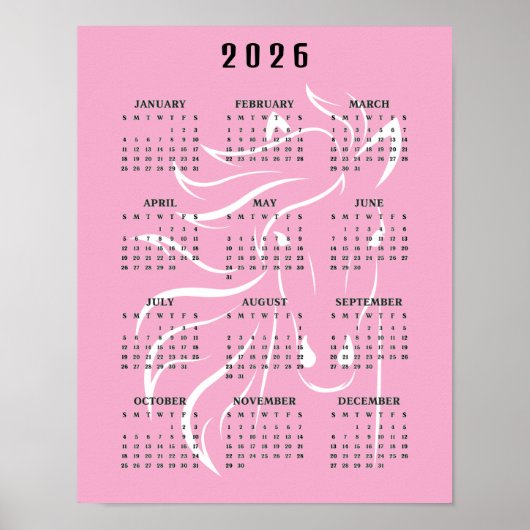 美しい馬のデザイン 2026年 壁掛けカレンダー ポスター (正面)