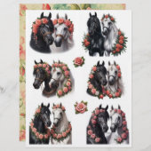 美しい馬のペアにピンクのバラの花輪 (正面/裏面)