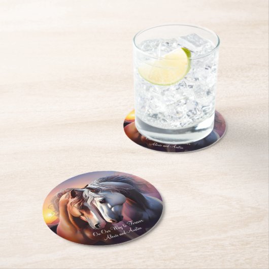 美しい馬のペア永遠の記念日 ラウンドペーパーコースター (インサイチュ)