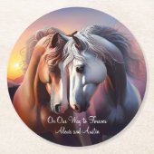 美しい馬のペア永遠の記念日 ラウンドペーパーコースター (正面)