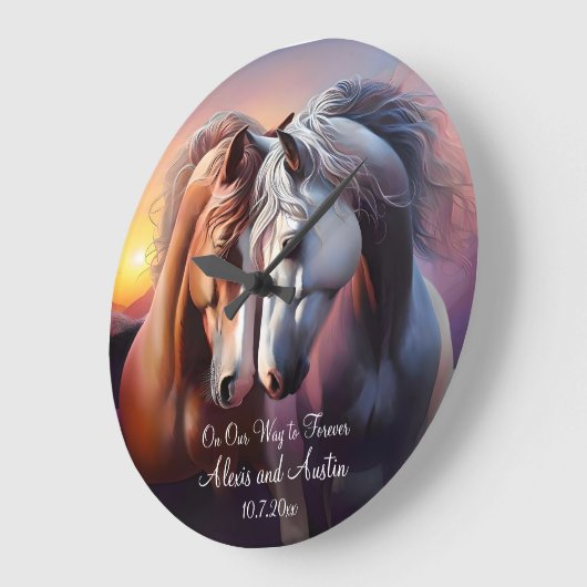 美しい馬のペア永遠の記念日 ラージ壁時計 (傾斜)