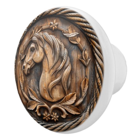美しい馬のロープの花を刻んだ セラミックノブ (右)