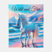 美しい馬の動物の紺碧の波ブルー海 フリースブランケット (正面)