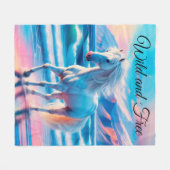 美しい馬の動物の紺碧の波ブルー海 フリースブランケット (正面(横))