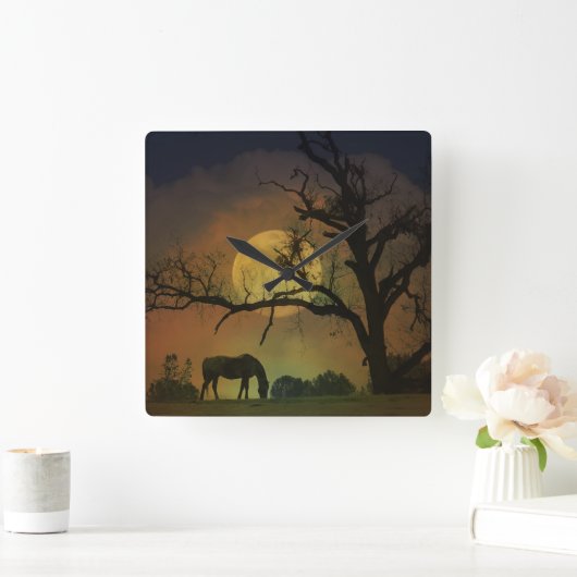 美しい馬の収穫の月時計 スクエア壁時計 (ホーム)