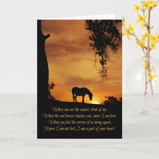 美しい馬の悔やみや弔慰のスピリチュアルの詩 カード (黄色い花)