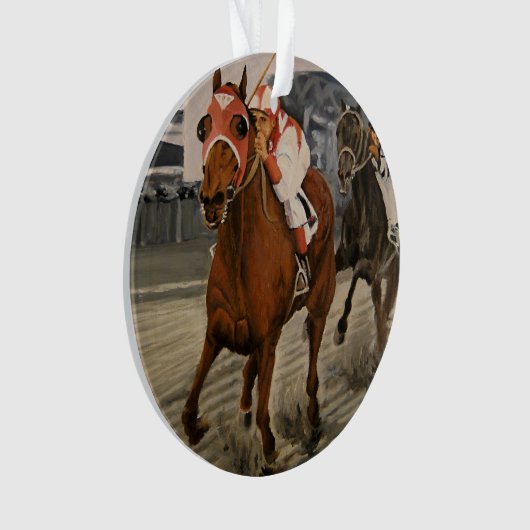 美しい馬の持ち主がレースにクラシック参加 オーナメント (正面)