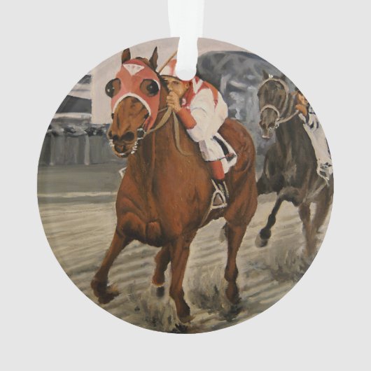 美しい馬の持ち主がレースにクラシック参加 オーナメント (裏面)