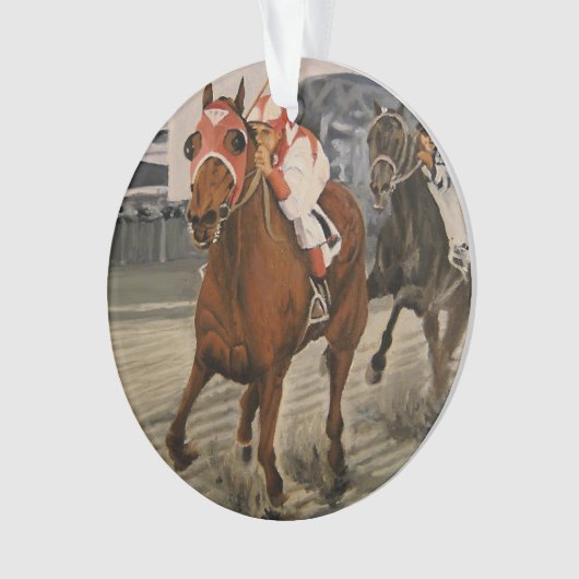 美しい馬の持ち主がレースにクラシック参加 オーナメント (正面)