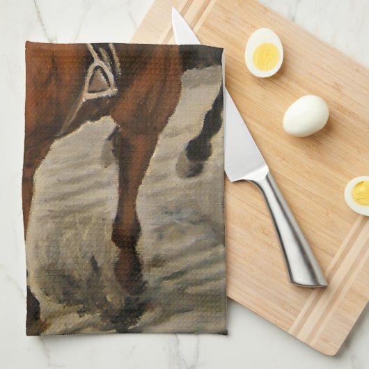 美しい馬の持ち主がレースにクラシック参加 キッチンタオル (四つ折り)