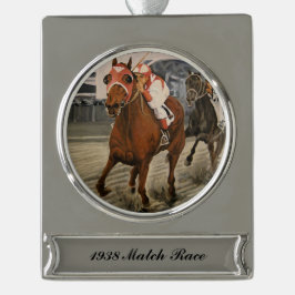美しい馬の持ち主がレースにクラシック参加 シルバープレートバナーオーナメント