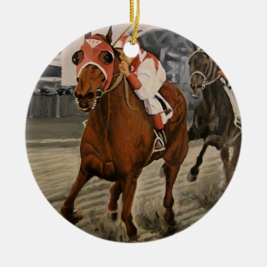 美しい馬の持ち主がレースにクラシック参加 セラミックオーナメント (正面)