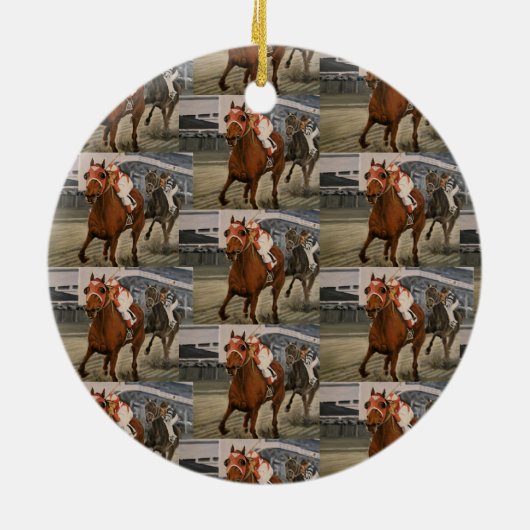 美しい馬の持ち主がレースにクラシック参加 セラミックオーナメント (裏面)