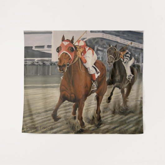 美しい馬の持ち主がレースにクラシック参加 タペストリー (正面(横))