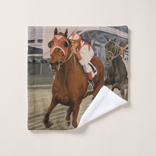 美しい馬の持ち主がレースにクラシック参加 バスタオルセット (ウォッシュタオル)