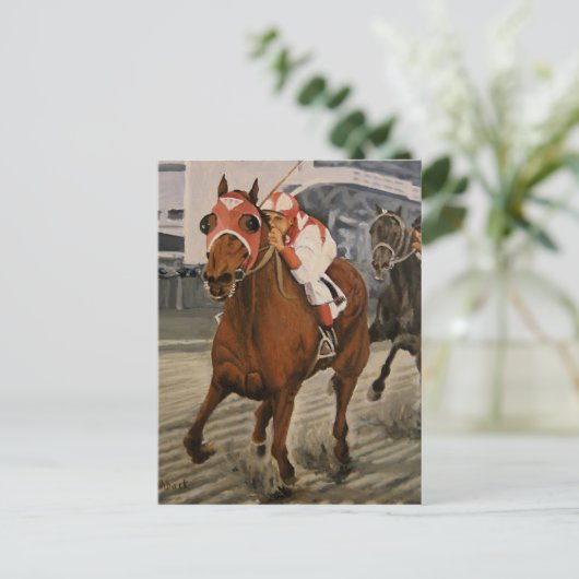 美しい馬の持ち主がレースにクラシック参加 ポストカード (スタンド正面)