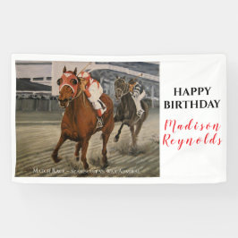 美しい馬の持ち主がレースにクラシック参加 横断幕