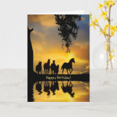 美しい馬の群れ誕生日の向こう側 カード (黄色い花)