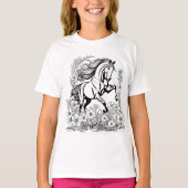 美しい馬の育成と花の絵を描く Tシャツ (正面)