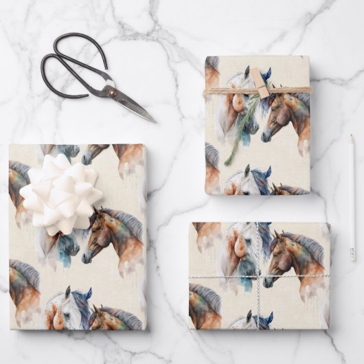 美しい馬の西ボホパターン ラッピングペーパーシート (正面)