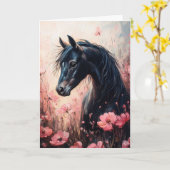 美しい馬の赤面ピンクの野生の花 カード (黄色い花)