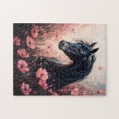 美しい馬の赤面ピンクの野生の花 ジグソーパズル (横)