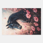 美しい馬の赤面ピンクワイルドフラワーデコップページ ラッピングペーパーシート (正面3)