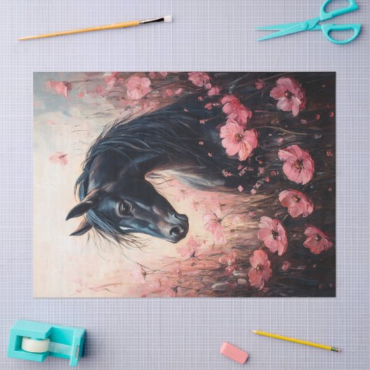 美しい馬の赤面ピンクワイルドフラワーデコップページ 薄葉紙 (クラフト)